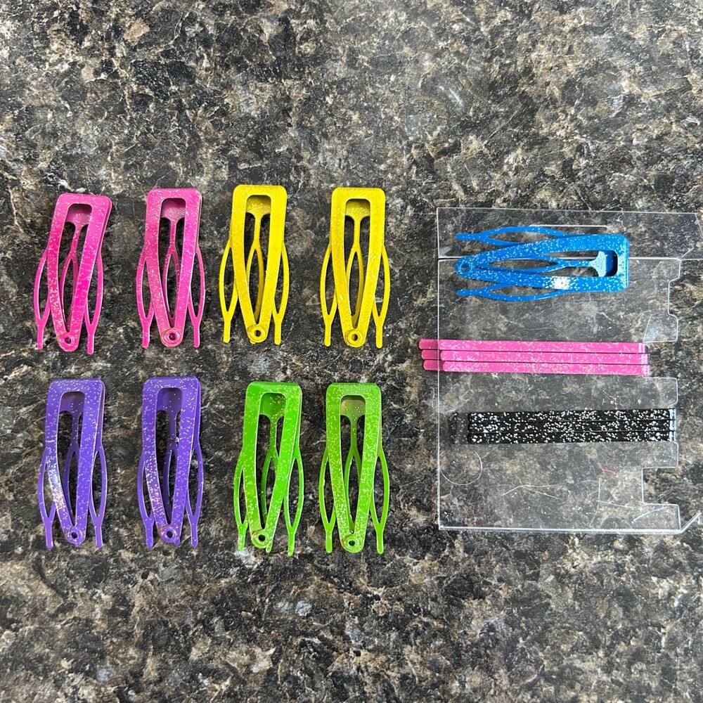 Vintage 2000s Y2K Hair Snap Clips Comb Barrettes Pins Multi Bright Color Glitter